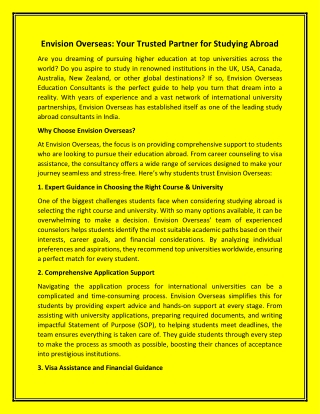 Envision Overseas: Your Trusted Partner for Studying Abroad