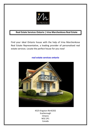 Real Estate Services Ontario  Irina Marchenkova Real Estate Representative