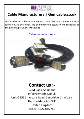 Cable Manufacturers | Gemcable.co.uk