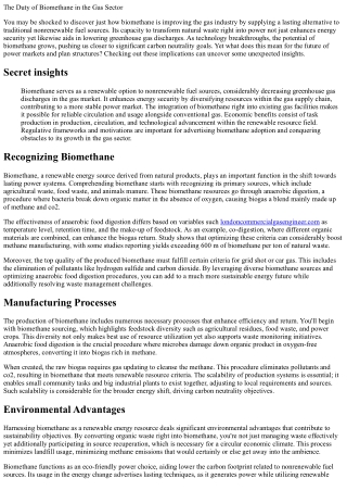 The Duty of Biomethane in the Gas Industry