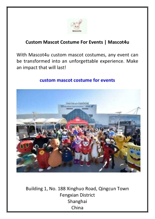 Custom Mascot Costume For Events Mascot4u