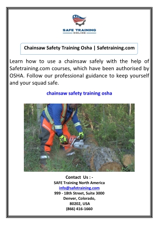 Chainsaw Safety Training Osha  Safetraining.com