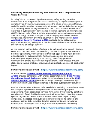Enhancing Enterprise Security with Nathan Labs' Comprehensive Cyber Services