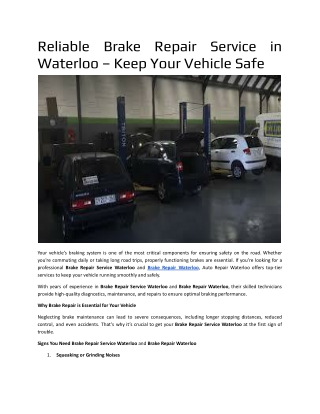 Reliable Brake Repair Service in Waterloo – Keep Your Vehicle Safe