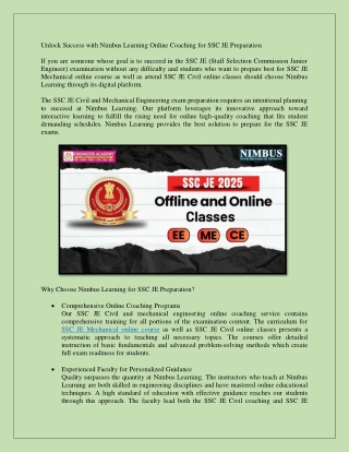 Unlock Success with Nimbus Learning Online Coaching for SSC JE Preparation