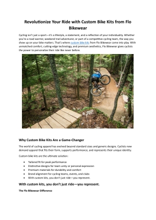 Revolutionize Your Ride with Custom Bike Kits from Flo Bikewear