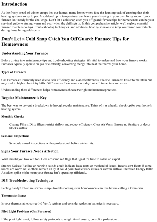 Don't Let a Cold Snap Catch You Off Guard: Furnace Tips for Homeowners