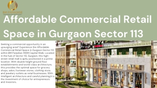 Affordable Commercial Retail Space in Gurgaon Sector 113