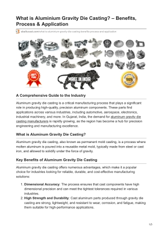 What is Aluminium Gravity Die Casting  - Benefits Process  Application