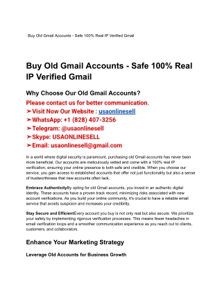 Buy Old Gmail Accounts - Safe 100% Real IP Verified Gmail