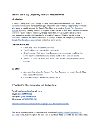The Best Site To Buy Google Play Developer Accounts in Online