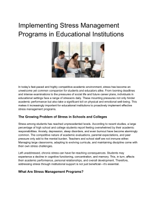 Implementing Stress Management Programs in Educational Institutions