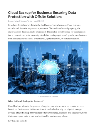 Cloud Backup for Business - Ensuring Data Protection with Offsite Solutions