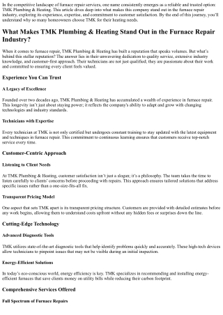 What Makes TMK Plumbing & Heating Stand Out in the Furnace Repair Industry?