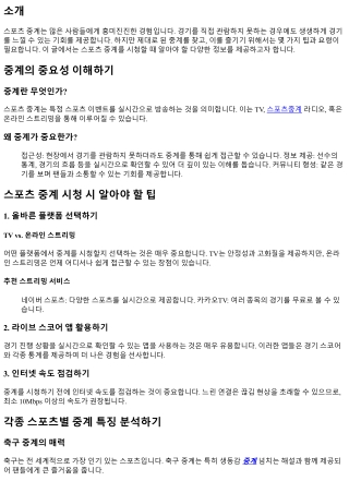 스포츠 중계 시청 시 알아야 할 팁