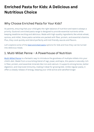 Enriched Pasta for Kids A Delicious and Nutritious Choice