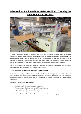 Advanced vs. Traditional Box Maker Machines Choosing the Right Fit for Your Business
