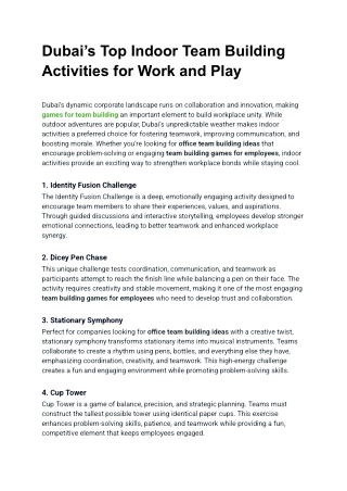Dubai’s Top Indoor Team Building Activities for Work and Play