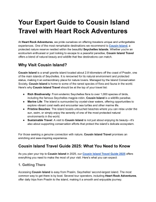 Your Expert Guide to Cousin Island Travel with Heart Rock Adventures