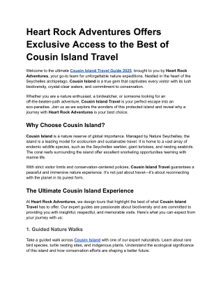 Heart Rock Adventures Offers Exclusive Access to the Best of Cousin Island Travel