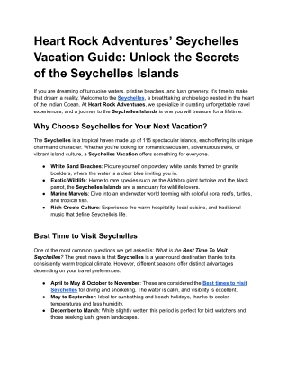 Heart Rock Adventures’ Seychelles Vacation Guide_ Unlock the Secrets of the Seychelles Islands