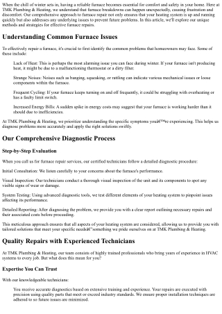TMK Plumbing & Heating’s Comprehensive Approach to Furnace Repair