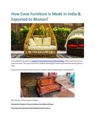 How Cane Furniture is Made in India & Exported to Bhutan