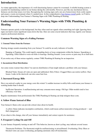 Understanding Your Furnace’s Warning Signs with TMK Plumbing & Heating