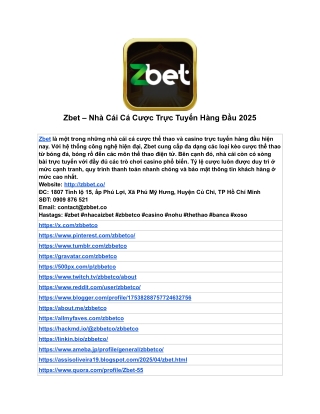 Zbet – Nhà Cái Cá Cược Trực Tuyến Hàng Đầu 2025