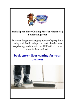 Book Epoxy Floor Coating For Your Business Boldcoatings.com