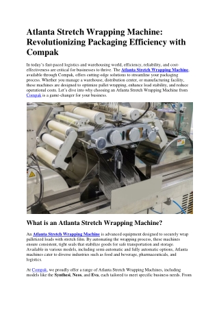 Atlanta Stretch Wrapping Machine