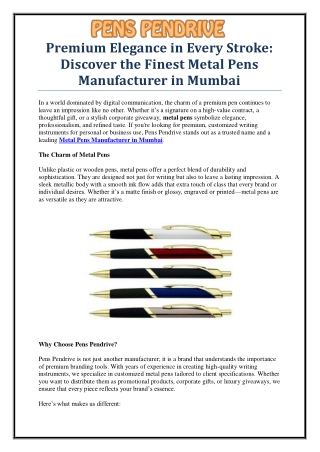 Trusted Metal Pens Manufacturer in Mumbai for Corporate Gifting