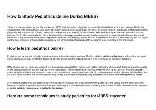 How to Study Pediatrics Online During MBBS?