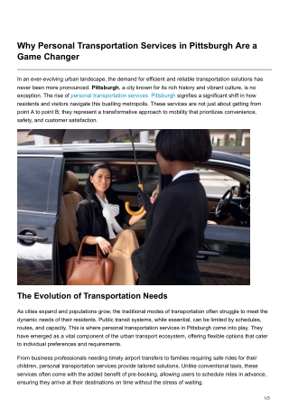 Why Personal Transportation Services in Pittsburgh Are a Game Changer
