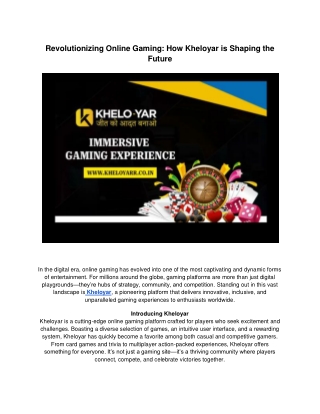 Kheloyar: Reinventing Online Gaming through Innovation