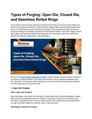 Types of Forging_ Open Die, Closed Die, and Seamless Rolled Rings