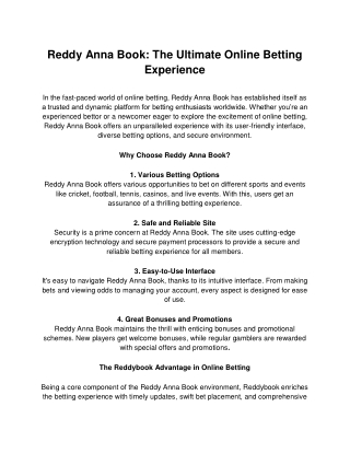 Reddy Anna Book: Your Ultimate Online Betting Platform