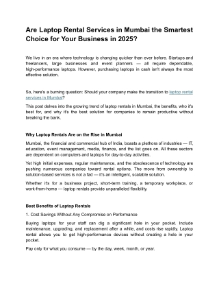 Are Laptop Rental Services in Mumbai the Smartest Choice for Your Business in 2025