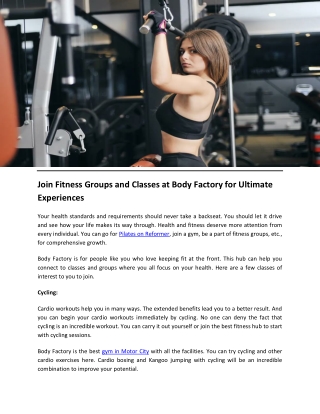 Join Fitness Groups and Classes at Body Factory for Ultimate Experiences