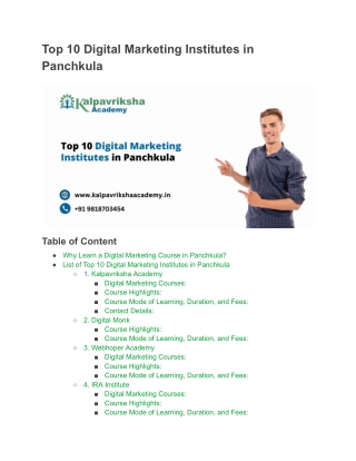 Explore the Leading Digital Marketing Institutes in Panchkula