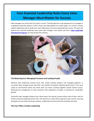 Four Essential Leadership Roles Every Sales Manager Must Master for Success