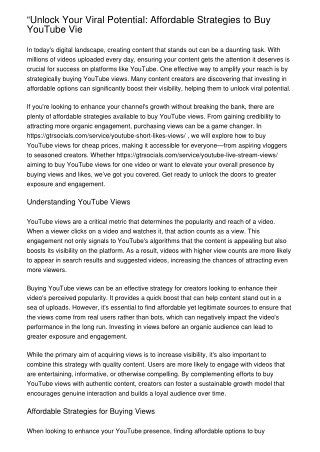 “Unlock Your Viral Potential: Affordable Strategies to Buy YouTube Vie