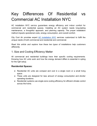 Key Differences Of Residential vs Commercial AC Installation NYC