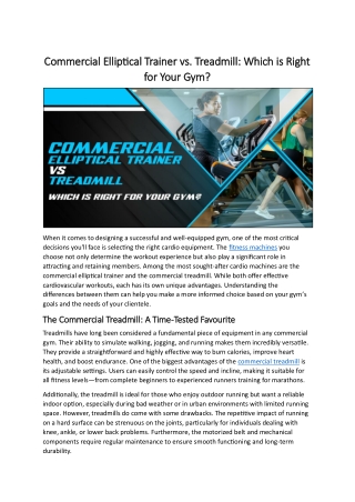 Commercial Elliptical Trainer vs. Treadmill: Which is Right for Your Gym?
