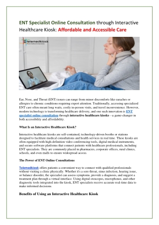 ENT Specialist Online Consultation through Interactive Healthcare Kiosk