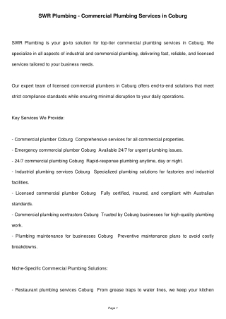 SWR_Plumbing_Coburg_Services