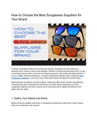 How to Choose the Best Sunglasses Suppliers for Your Brand