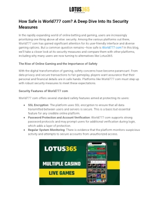 How Safe is World777 com