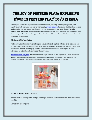 The Joy of Pretend Play Exploring Wooden Pretend Play Toys in India