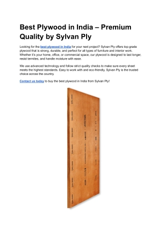 Best Plywood in India – Premium Quality by Sylvan Ply
